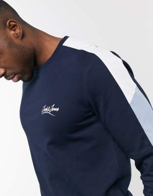 contrast striped sleeve script logo sweatshirt