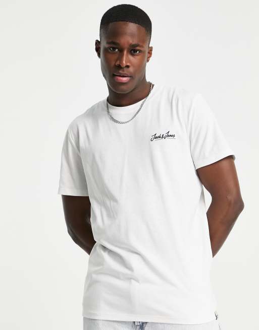 Jack Jones Originals script logo t shirt in white