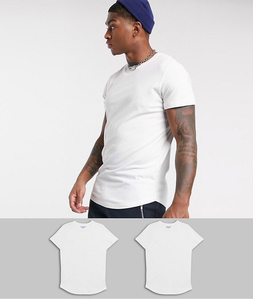 Jack & Jones Originals - Set van 2 lange T-shirts met ronde zoom in wit
