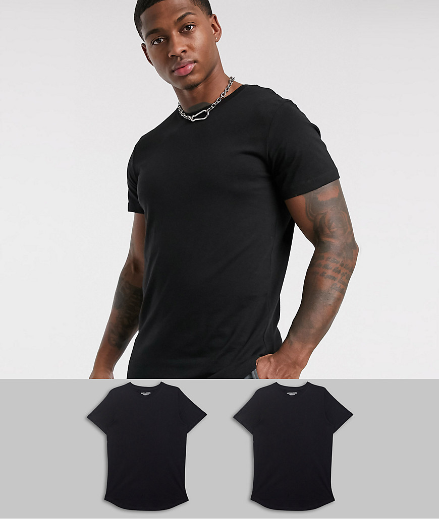 Jack & Jones Originals - Set van 2 T-shirt met ronde zoom in zwart