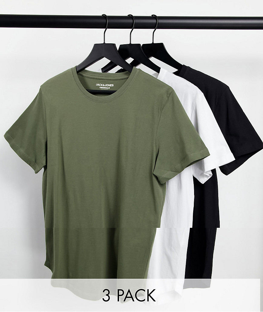 Jack & Jones Originals - Set van 3 lange meerkleurige T-shirts met ronde zoom