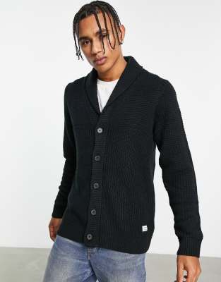 Jack & Jones Originals Shawl collar cardigan in black