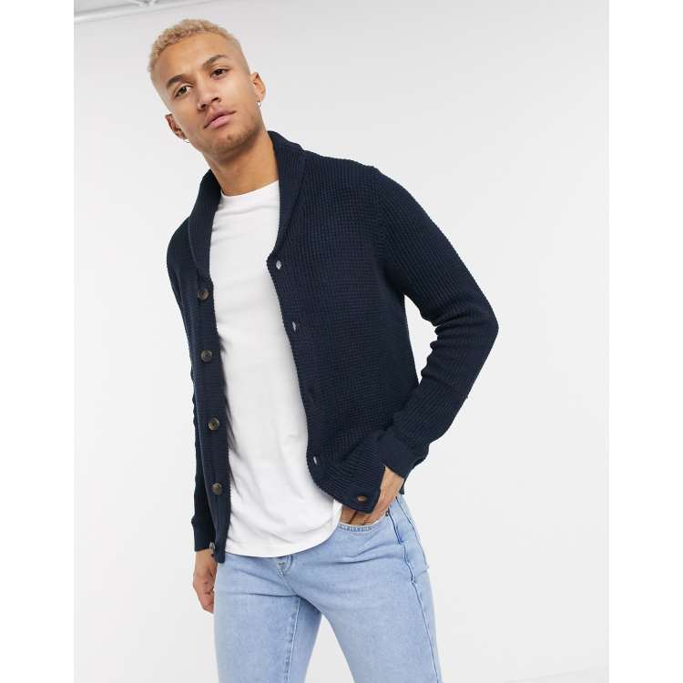 Jack Jones Originals shawl neck knitted cardigan in navy ASOS