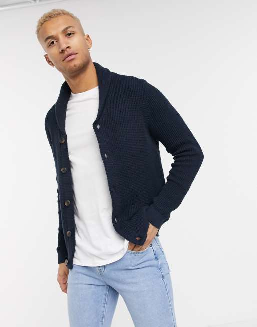 Jack & Jones Originals shawl neck knitted cardigan in navy | ASOS