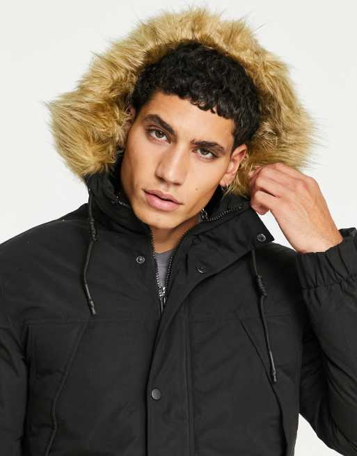 Short parka with 2024 faux fur hood