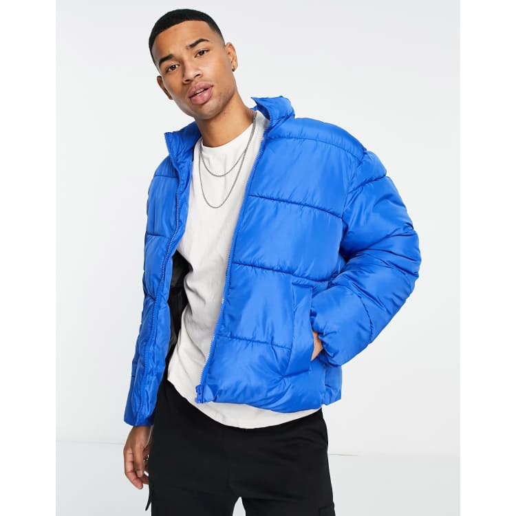 Royal blue cheap cropped puffer jacket