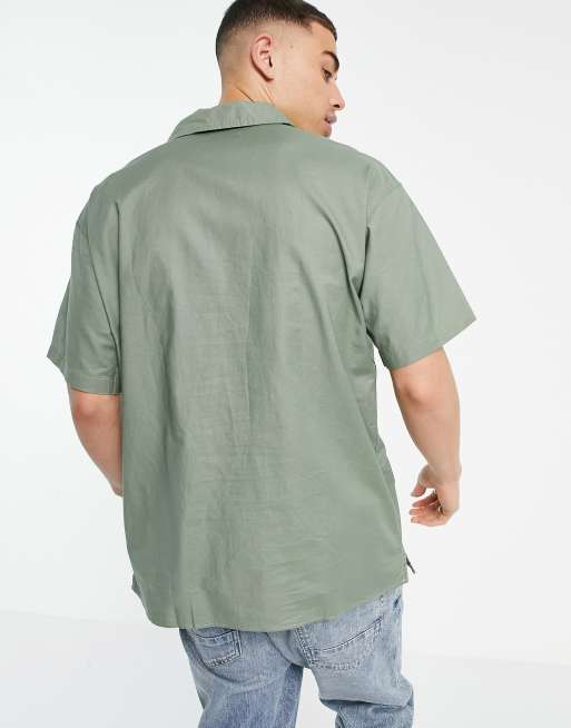 新作からsaleアイテム等お得な商品満載 Khaki Essentials Sleeve 並行輸入品 日本未入荷 Jack Revere Linen クレジットカードok Shirt ジャックアンドジョーンズ With インポート エイソス Jones In イギリス ブランド ワークシャツ Collar 新作 Asos Short