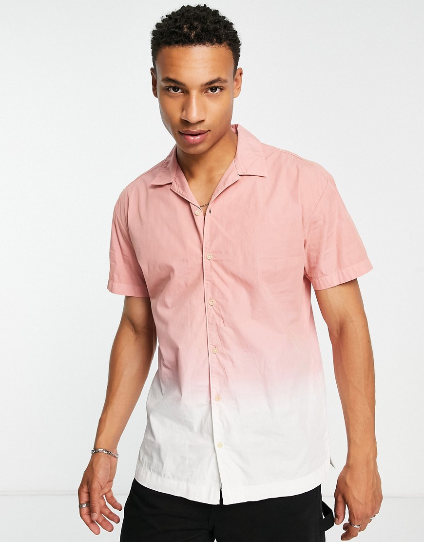 Jack & Jones Originals short sleeve shirt in white with pink fade-Multi