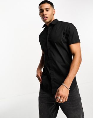Jack & Jones Originals short sleeve smart shirt in black