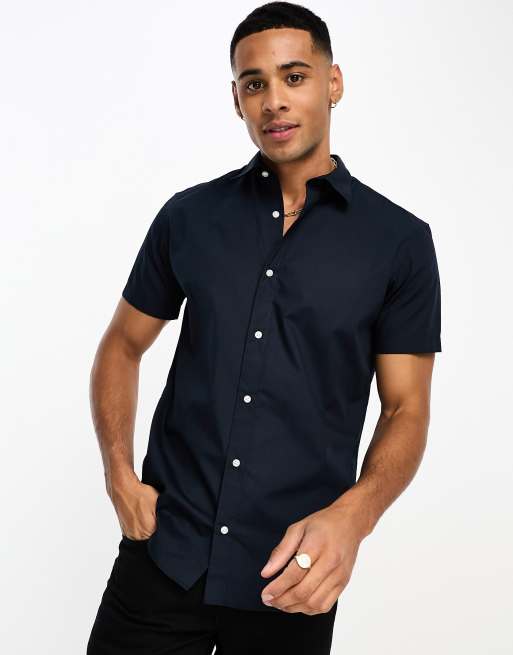 Navy blue dress store shirt short sleeve