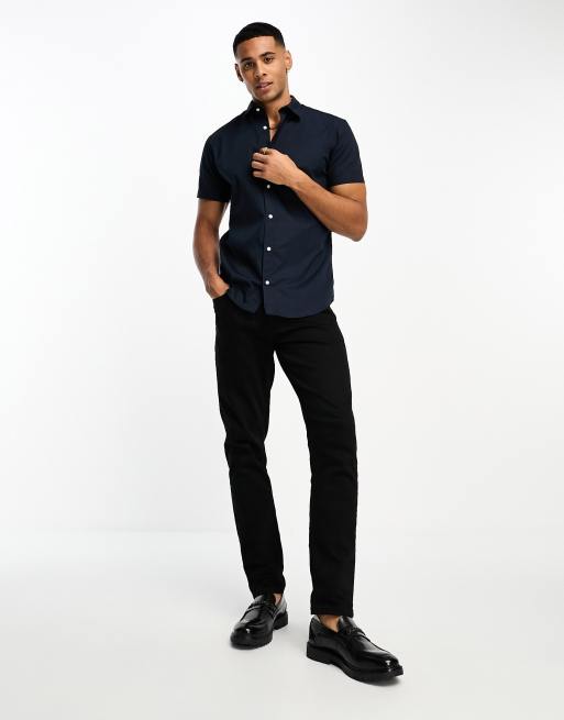 Jack & Jones Originals short sleeve smart shirt in navy, 4 of 4