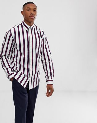 Jack & Jones – Originals – Skjorta med vertikala ränder i normal passform-Vit