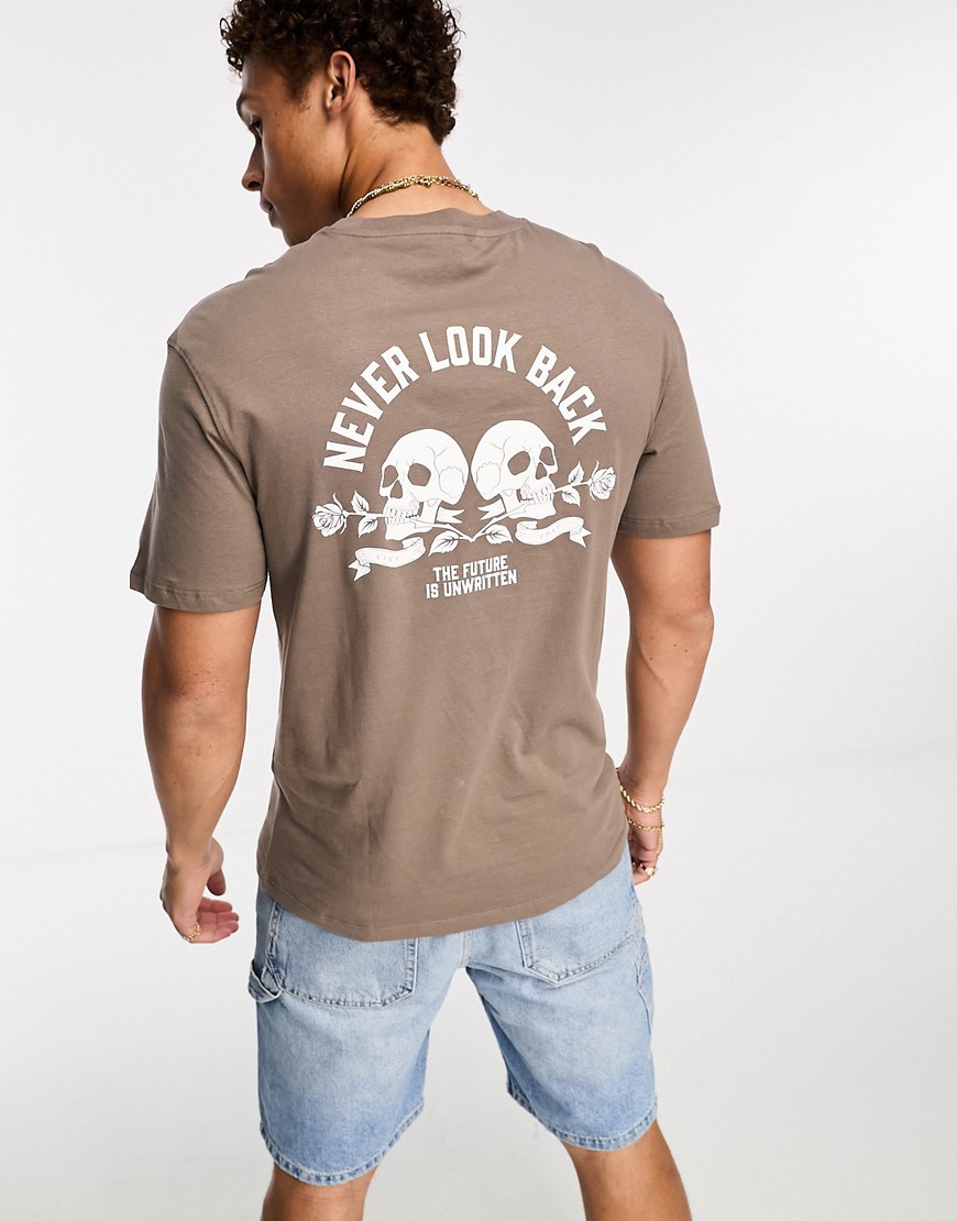 Jack & Jones Originals skull back print t-shirt in brown