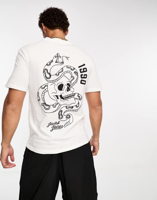 Jack & Jones Originals skull back print t-shirt in white | ASOS
