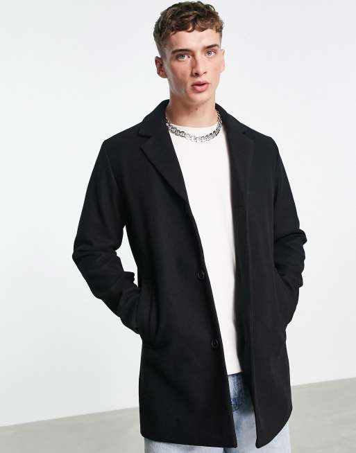 Jack & Jones Originals - Sort overfrakke i imiteret uld