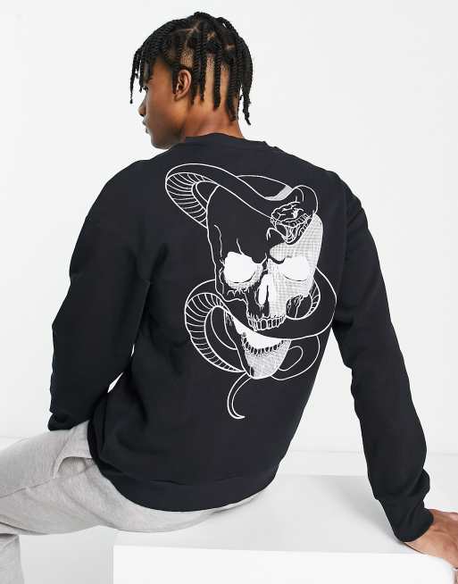 Jack & Jones Originals - Sort oversized sweatshirt kranieprint bagpå 