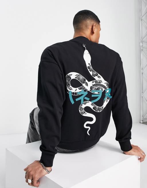 Jack & Jones Originals - Sort oversized sweatshirt med slangeprint på ryggen