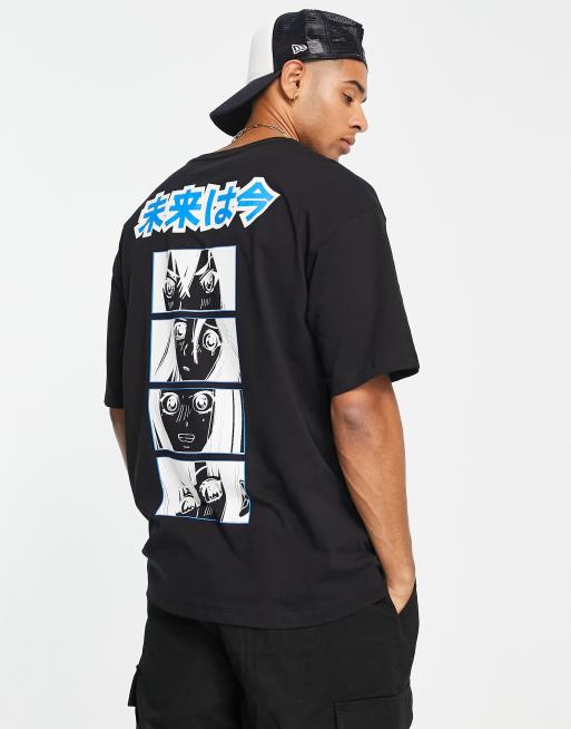 Jack & Jones Originals - Sort oversized T-shirt med mangaprint