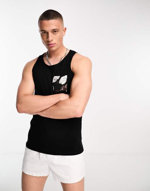 Jack & Jones Originals - Sort top med blomstret brystlomme 