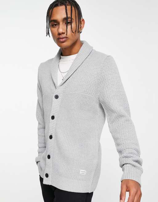 Jack Jones – Originals – Strickjacke in Grau mit Schalkragen ASOS