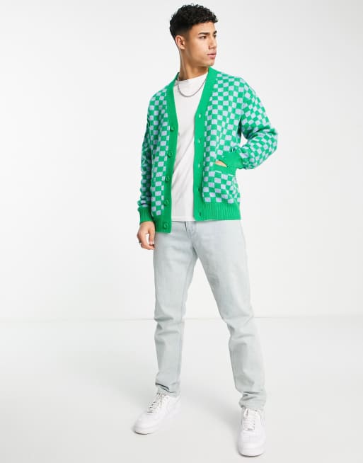 Jack & Jones – Originals – Strickjacke mit Jacquard-Schachbrettmuster in Grün , 4 von 4
