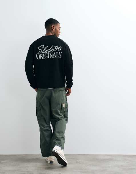 Jack & Jones Originals Strickpullover mit Grafik-Backprint und Jacquardmuster in Schwarz - view 1