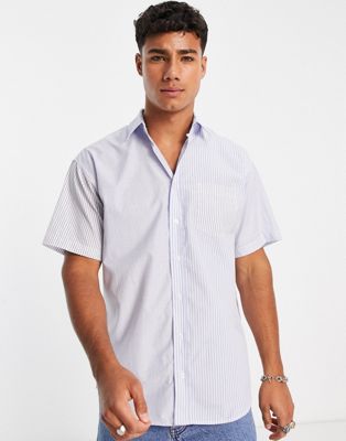 Jack & Jones Originals stripe mix print short sleeved shirt in blue