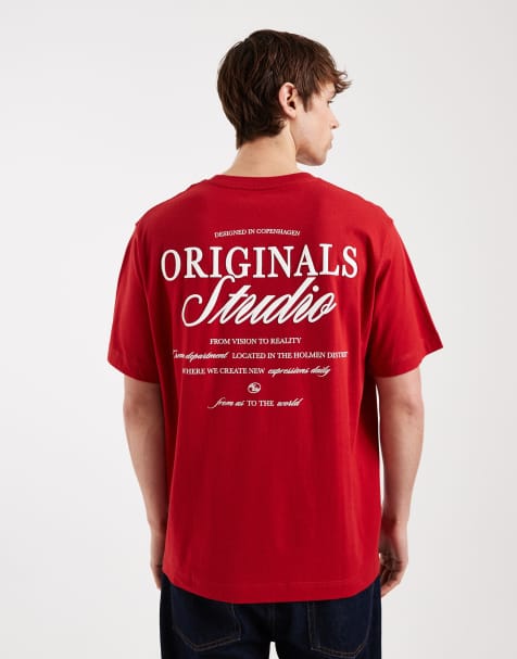 Jack & Jones originals studio back logo t-shirt in red - view 1