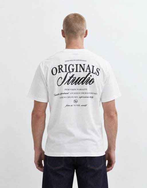 Jack & Jones originals studio backprint t-shirt in white, 8 of 9
