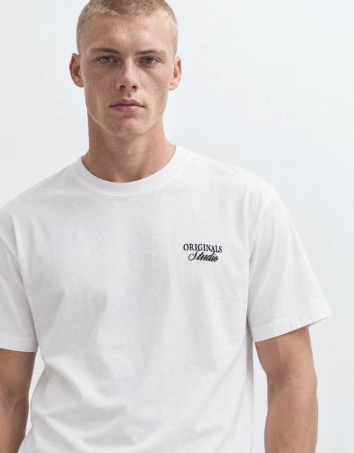 Jack & Jones originals studio backprint t-shirt in white, 9 of 9