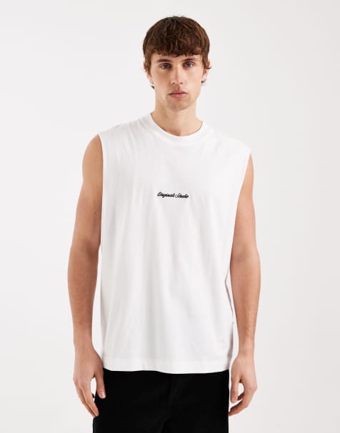Jack & Jones originals studio front logo tank top in white - view 1
