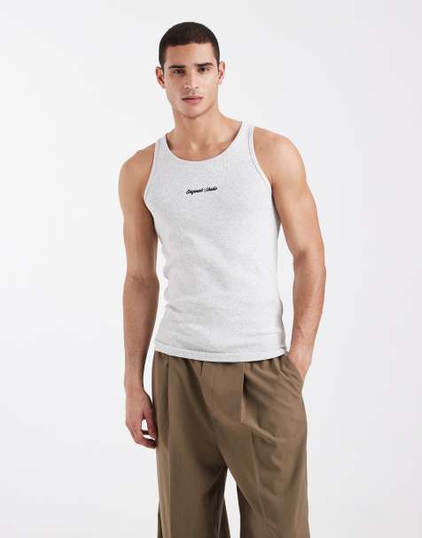 Jack & Jones originals studio logo ribbed tank top in gray - view 1