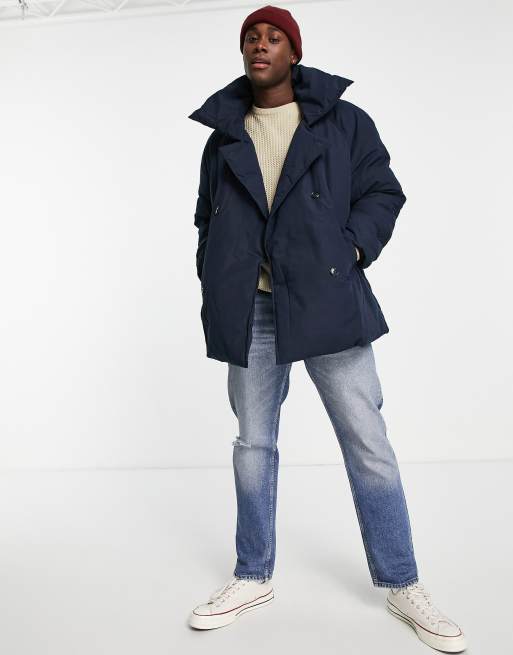 Jack & Jones Originals super oversize double breasted puffer in navy