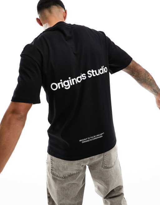 Jack & Jones Originals – Svart oversize t-shirt med Originals-tryck baktill