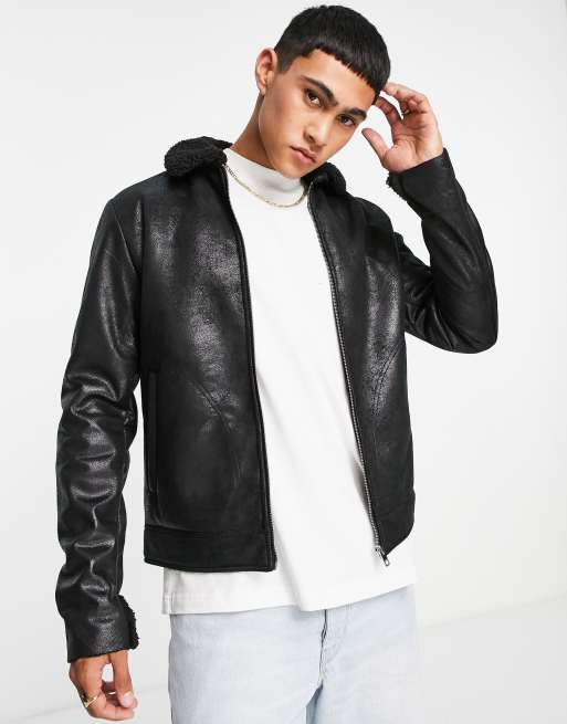 Jack & Jones – Originals – Svart pilotjacka i läderimitation