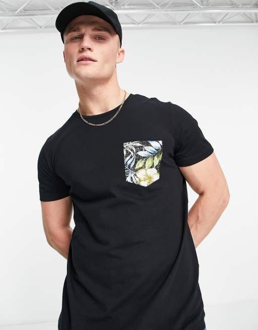 Jack & Jones Originals – Svart t-shirt med blommig ficka