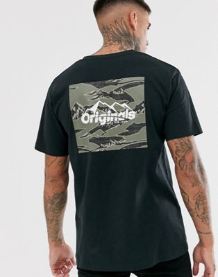 Jack & Jones – Originals – Svart t-shirt med grafisk logga på ryggen
