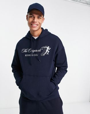 Jack & Jones Originals hoodie with run club back print in navy - ASOS Price Checker