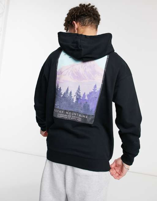 Jack & Jones Originals - Sweat à capuche oversize avec imprimé montagne au dos - Noir