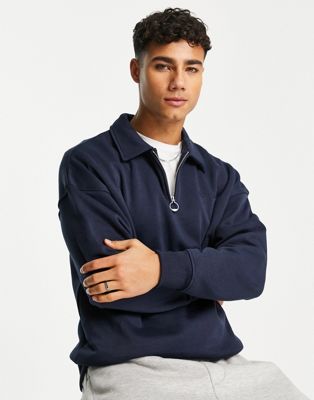 Jack & Jones Originals zip up polo sweatshirt in navy  - ASOS Price Checker