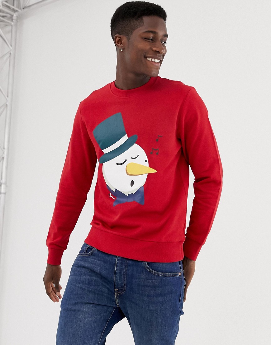 Jack & Jones Originals - Sweater met ronde hals en print van sneeuwpop in rood