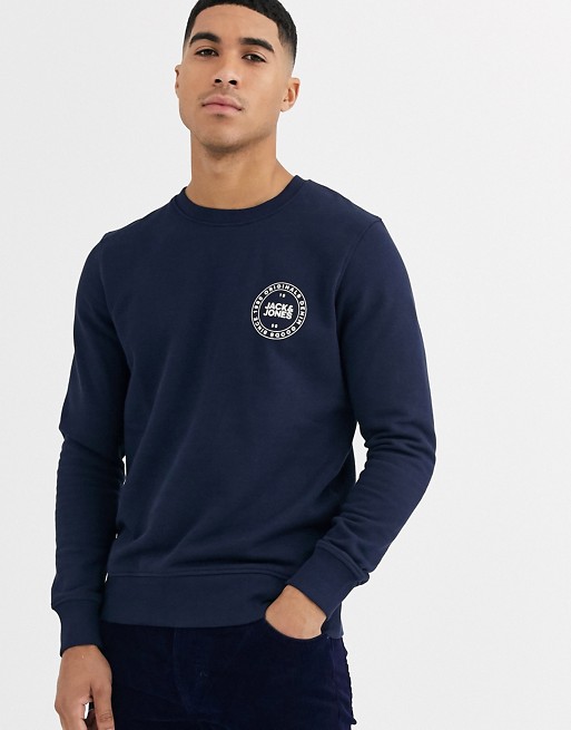 Jack & Jones Originals sweatshirt with chest branding in navy