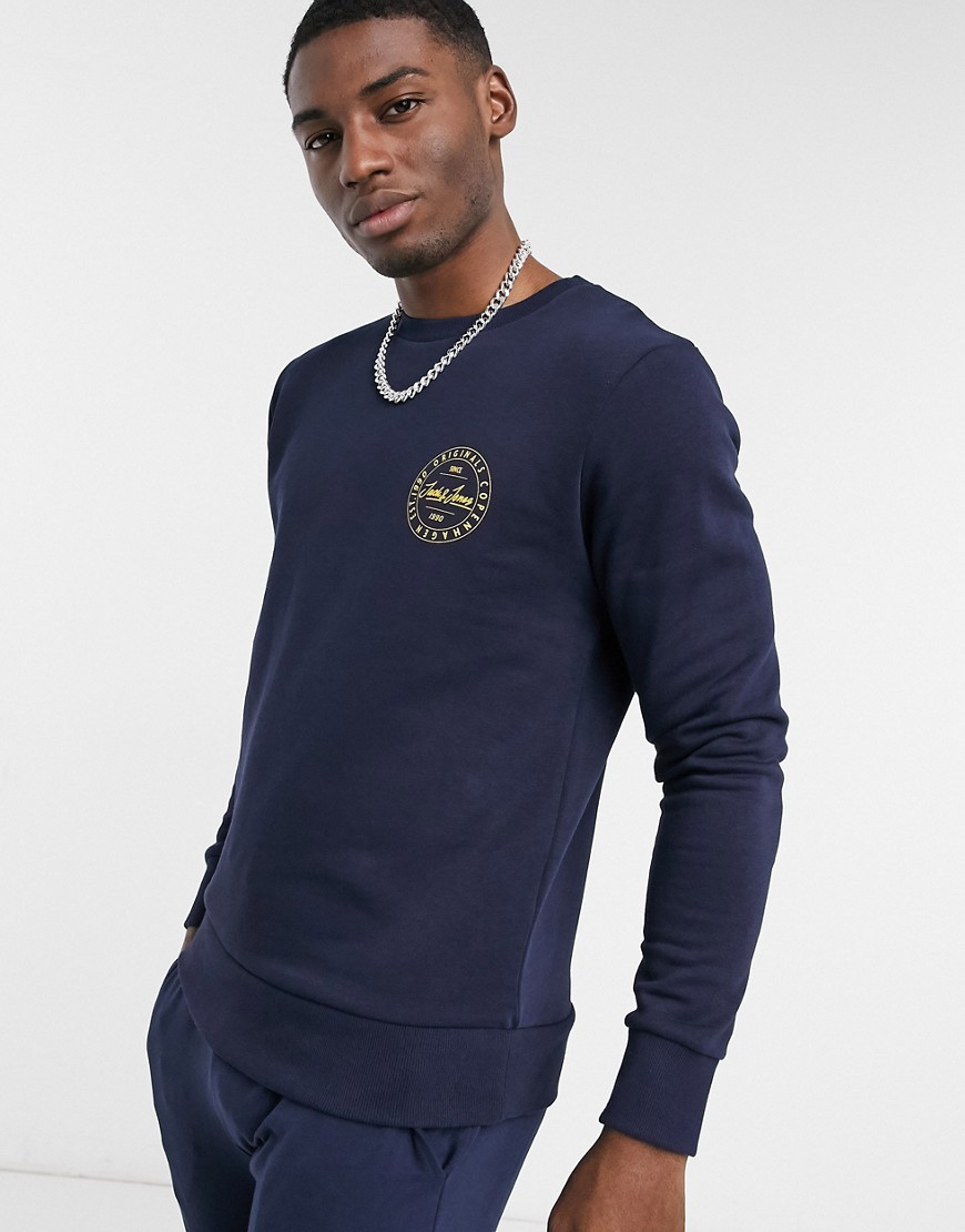 Jack & Jones Originals sweatshirt with small script logo in navy