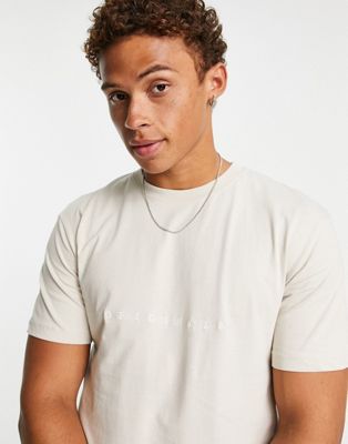 Jack & Jones Originals embroidered logo t-shirt with drop shoulder in beige  - ASOS Price Checker