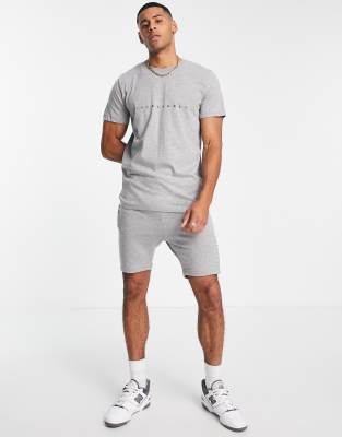 Jack & Jones Jack & Jones Originals t-shirt and shorts set with logo in light grey