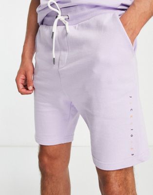 Jack & Jones Originals T-shirt And Shorts Set With Logo In Lilac-purple