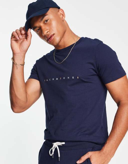 Jack & Jones Originals T-shirt and shorts set with logo in navy