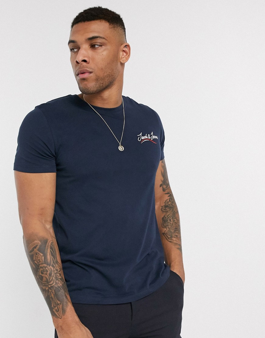 Jack & Jones Originals - T-shirt blu navy in cotone organico con logo corsivo