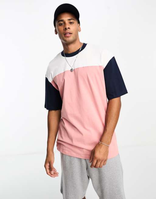 Jack & Jones Originals - T-shirt colorblock rosa polvere, bianca e nera 