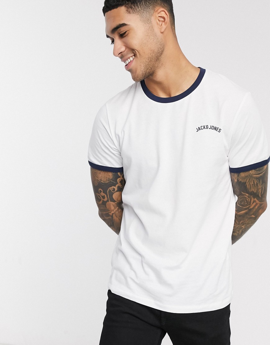 Jack & Jones Originals - T-shirt con bordini a contrasto-Bianco